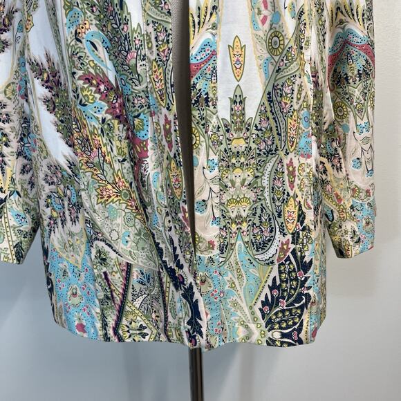 Chico's Jacket Womens sz 1 (8/10) White Blue Pink Paisley Stretch Summer Wedding - Picture 4 of 8